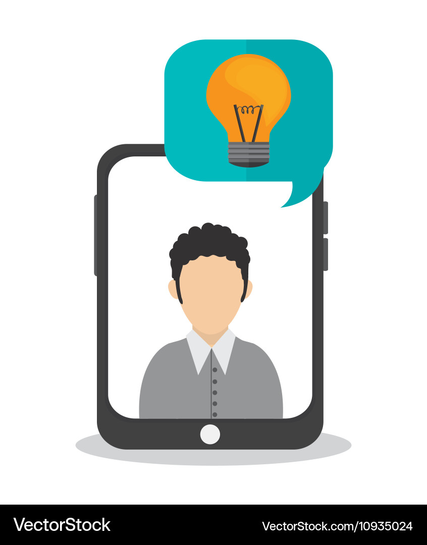 Man inside tablet with light bulb design vector image