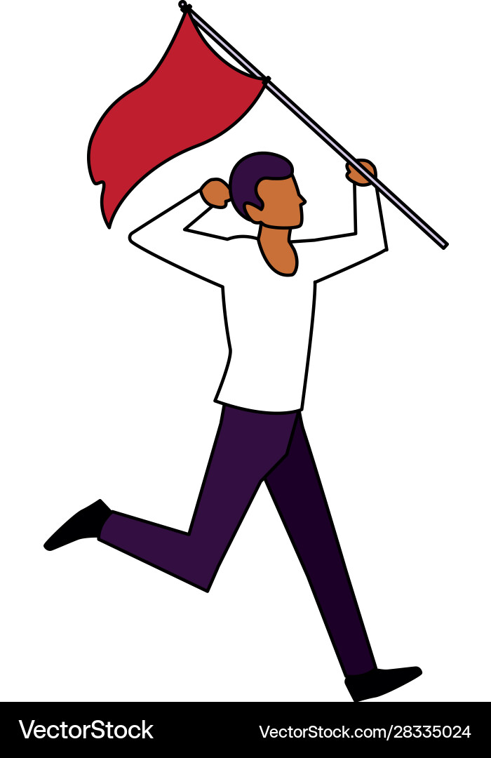 Man with flag waving on a stick white vector image