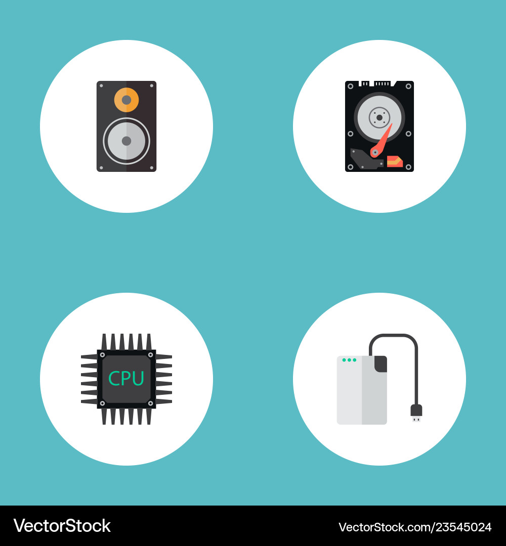 Set of pc icons flat style symbols with hdd cpu Set of pc icons flat style symbols with hdd cpu vector image