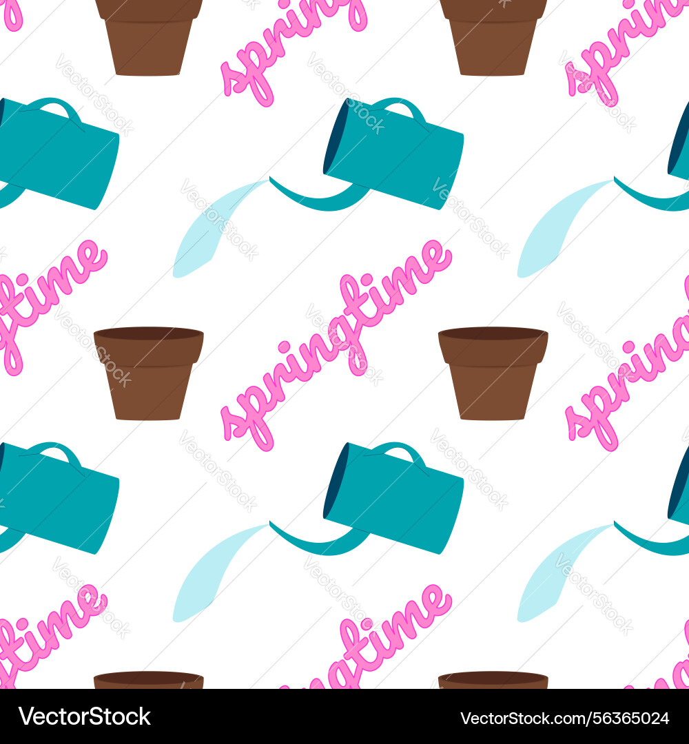 Springtime seamless pattern with watering cans Springtime seamless pattern with watering cans vector image