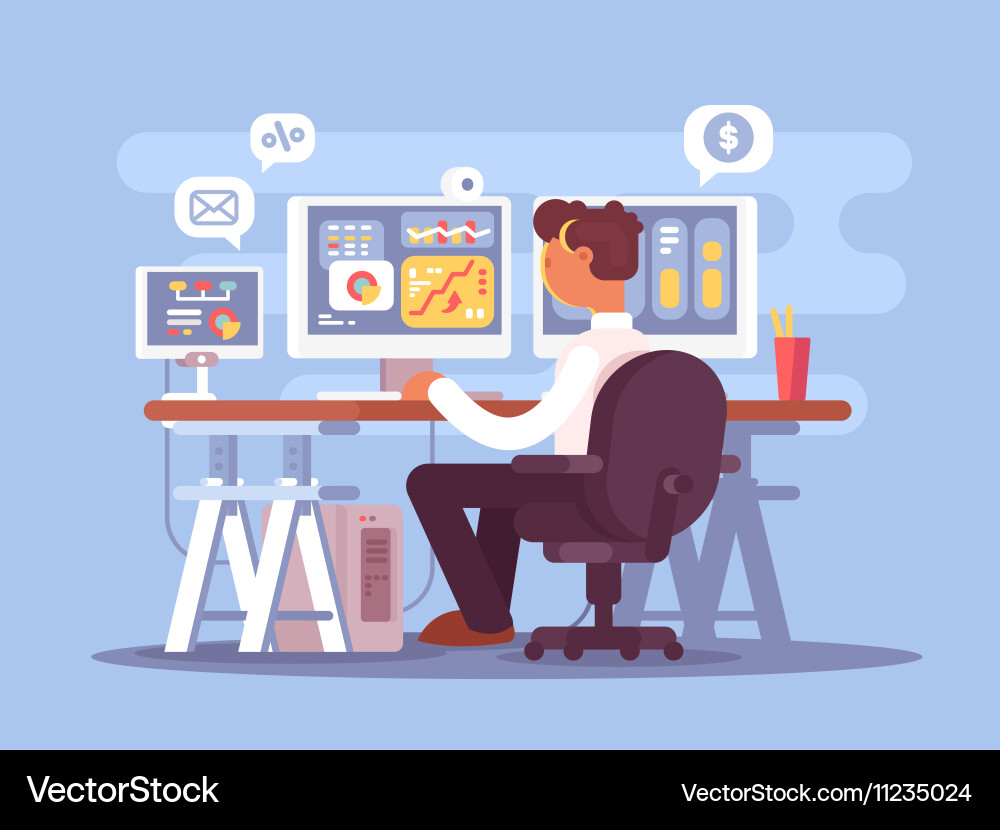 Stock Trader Analyzing Market Data Vector Image