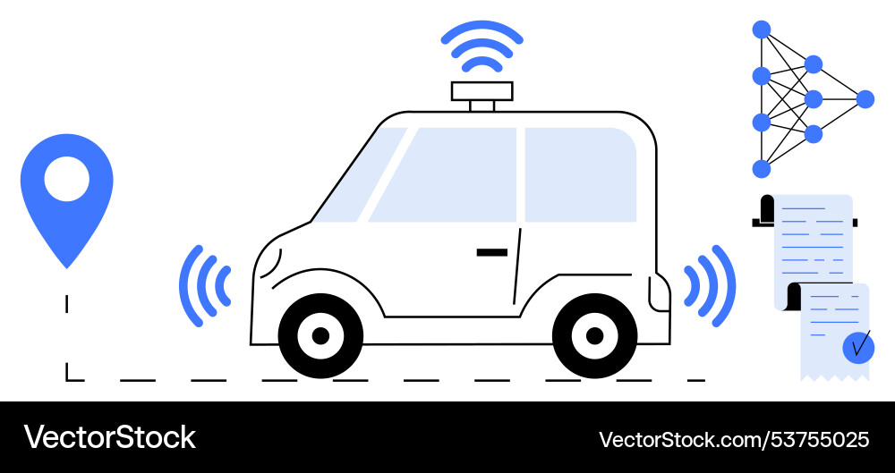 Autonomous vehicle with neural network Autonomous vehicle with neural network vector image