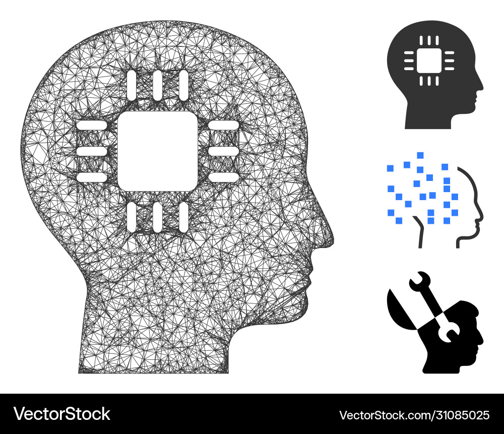 Brain processor polygonal web mesh Brain processor polygonal web mesh vector image
