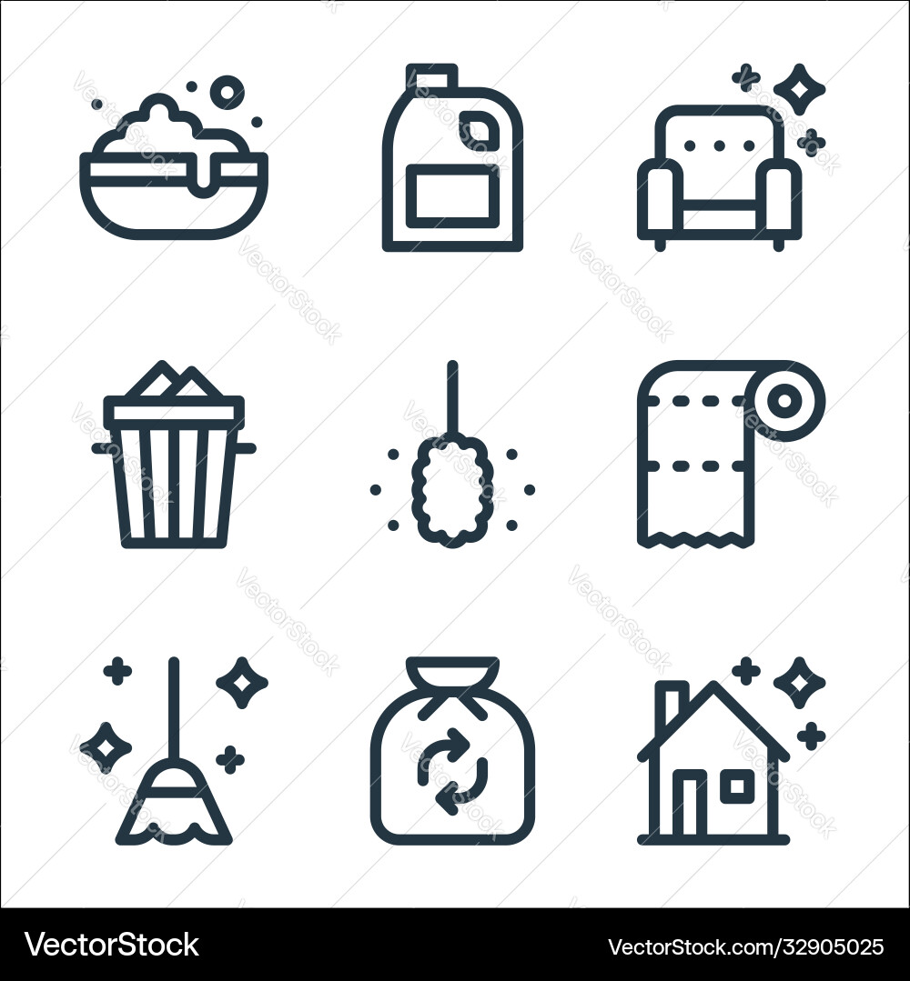 Cleaning line icons linear set quality Vector Image
