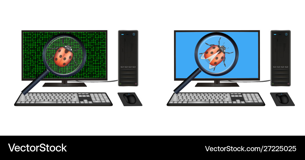 Desktop computer found bugs vector image