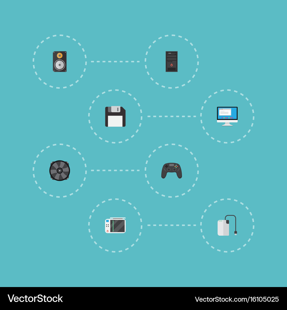 Flat icons controller diskette display and other Vector Image