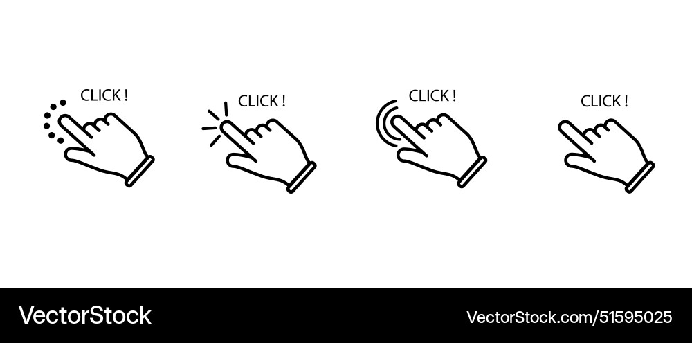 Hand-click icon set in line style mouse press Vector Image