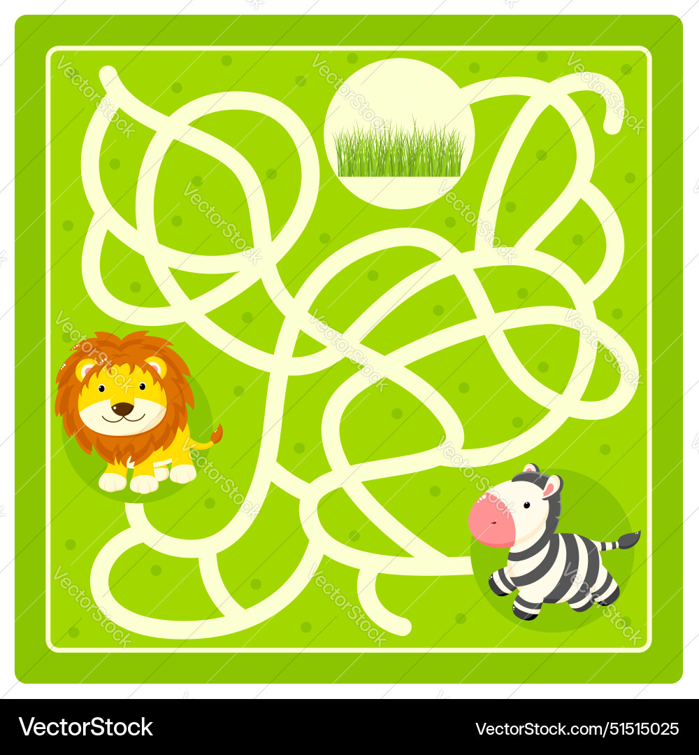 Help little zebra find path to grass labyrinth Help little zebra find path to grass labyrinth vector image