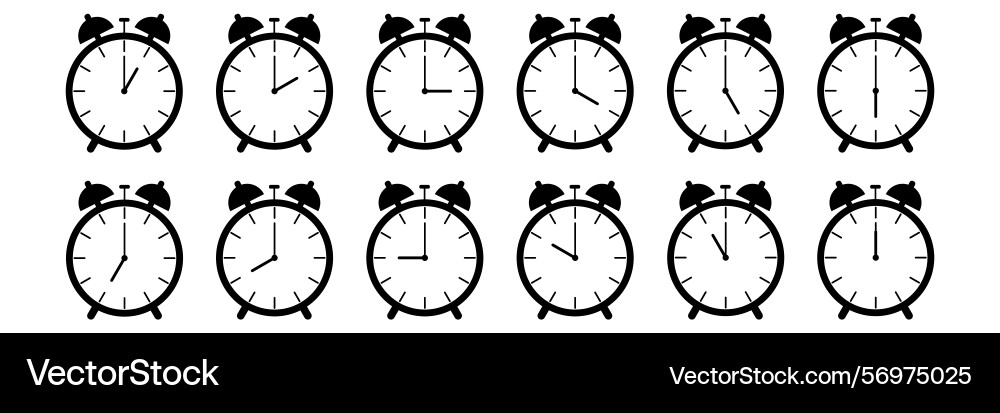 Horizontal set of analog alarm clock icon Vector Image