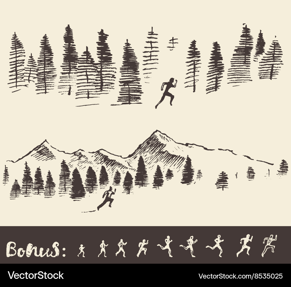 Man Running in Forest Sketch vector image
