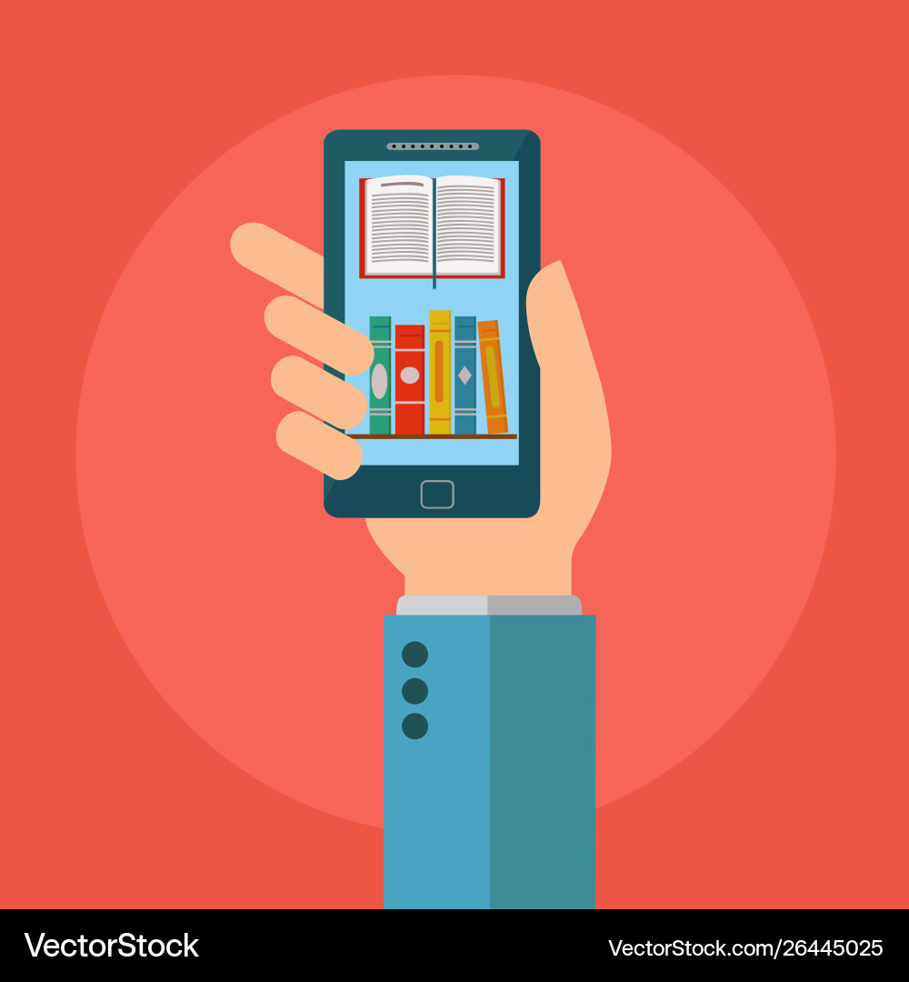 Mobile phone online digital library flat design Vector Image
