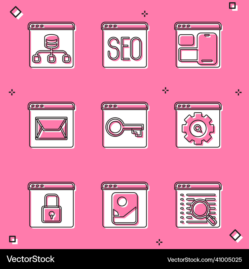 Set server data seo optimization web developer Set server data seo optimization web developer vector image