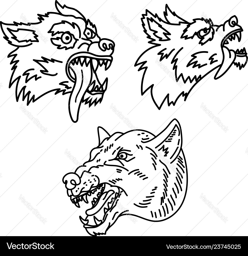 Set wolf in line style design element