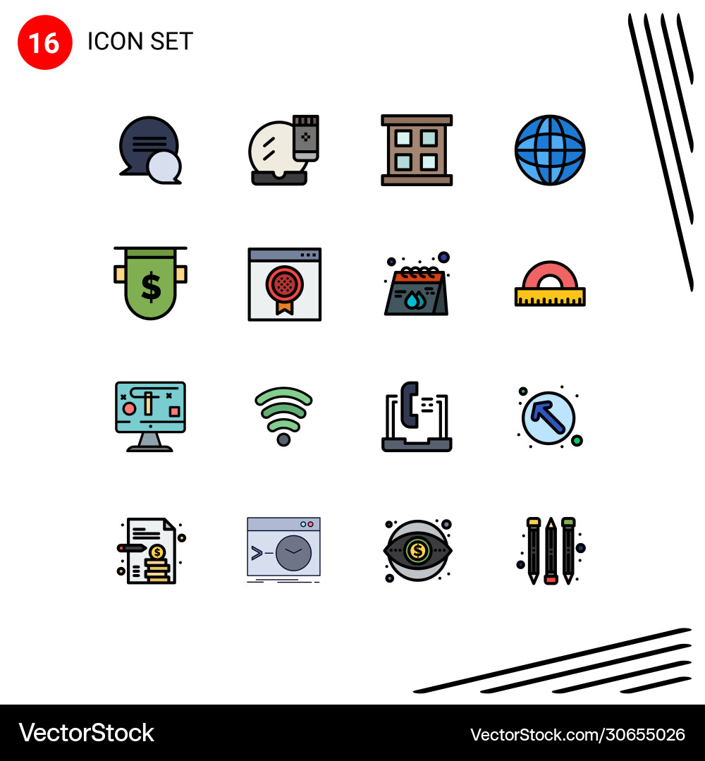 16 user interface flat color filled line pack Vector Image