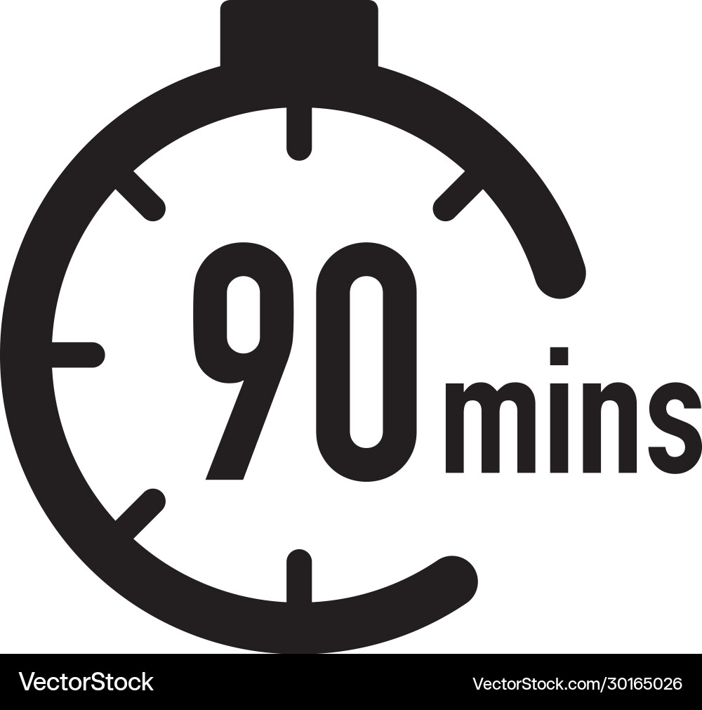 90 Minute Timer Icon - Stopwatch Vector Image