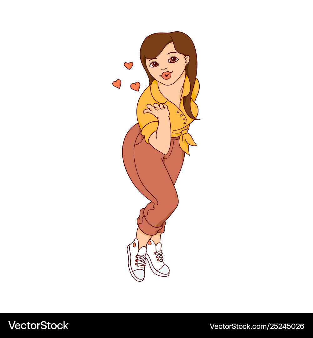 Curvy Woman Blowing Kiss - Positive Vibes Vector Image