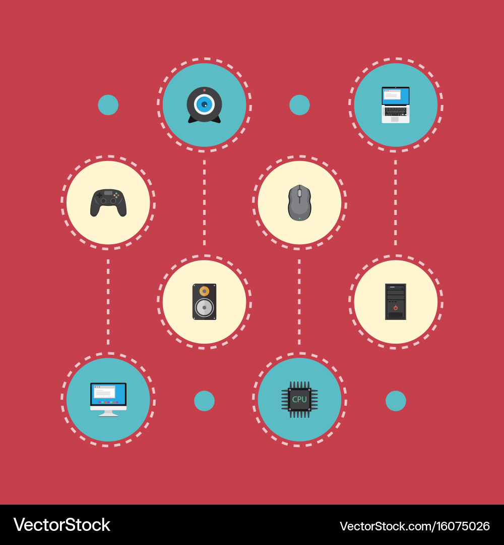 Flat icons display web cam microprocessor Vector Image