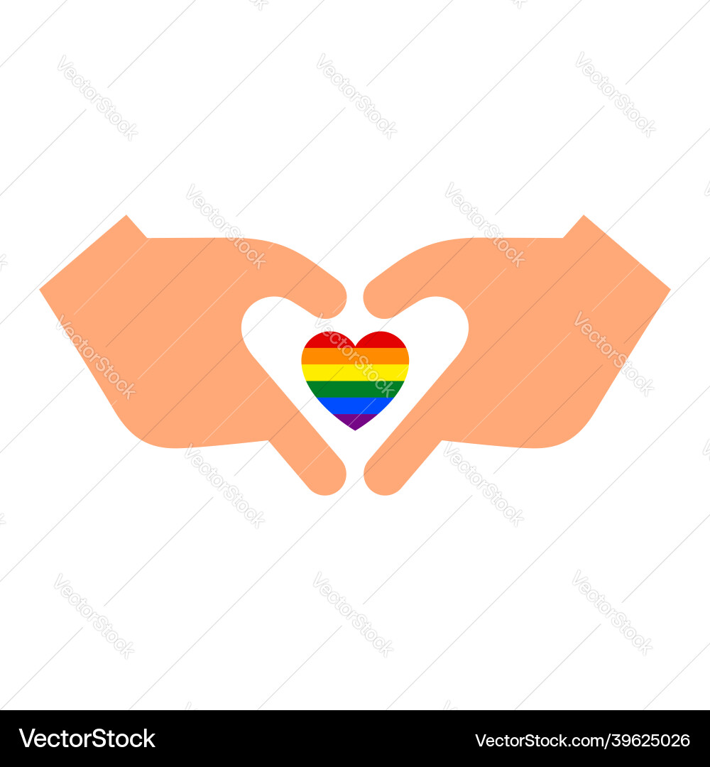 Hands gesture with heart and flag of pride lgbt Hands gesture with heart and flag of pride lgbt Vector Image