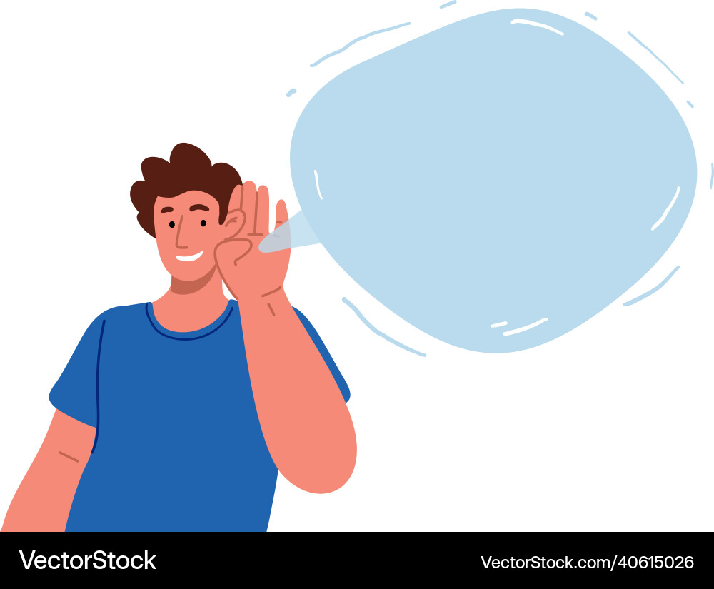 Man listening to content in blank speech bubble Vector Image