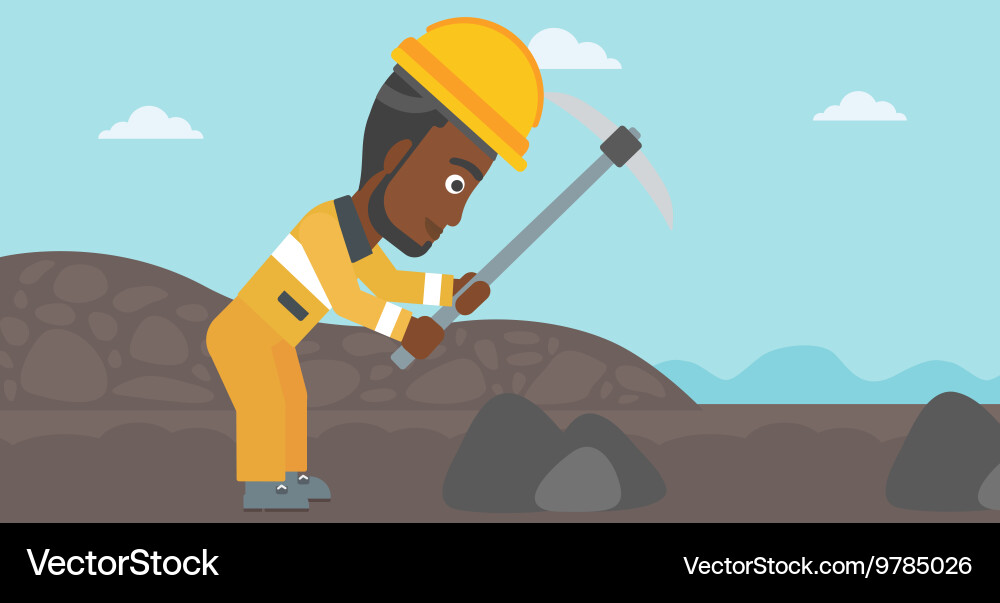 Miner working with pickaxe vector image