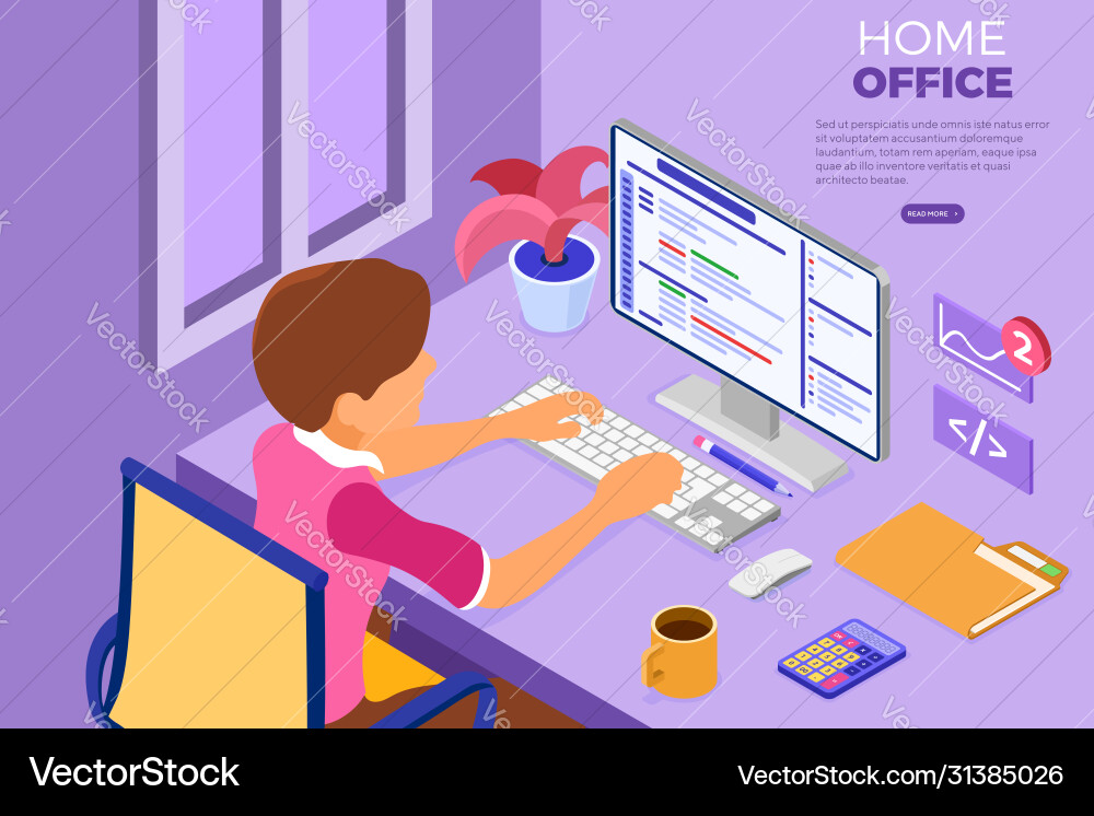 Programmer working at home office Programmer working at home office Vector Image