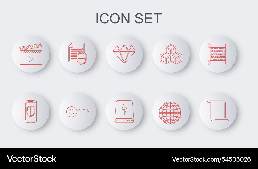 Set line paper scroll smartphone with shield Set line paper scroll smartphone with shield vector image