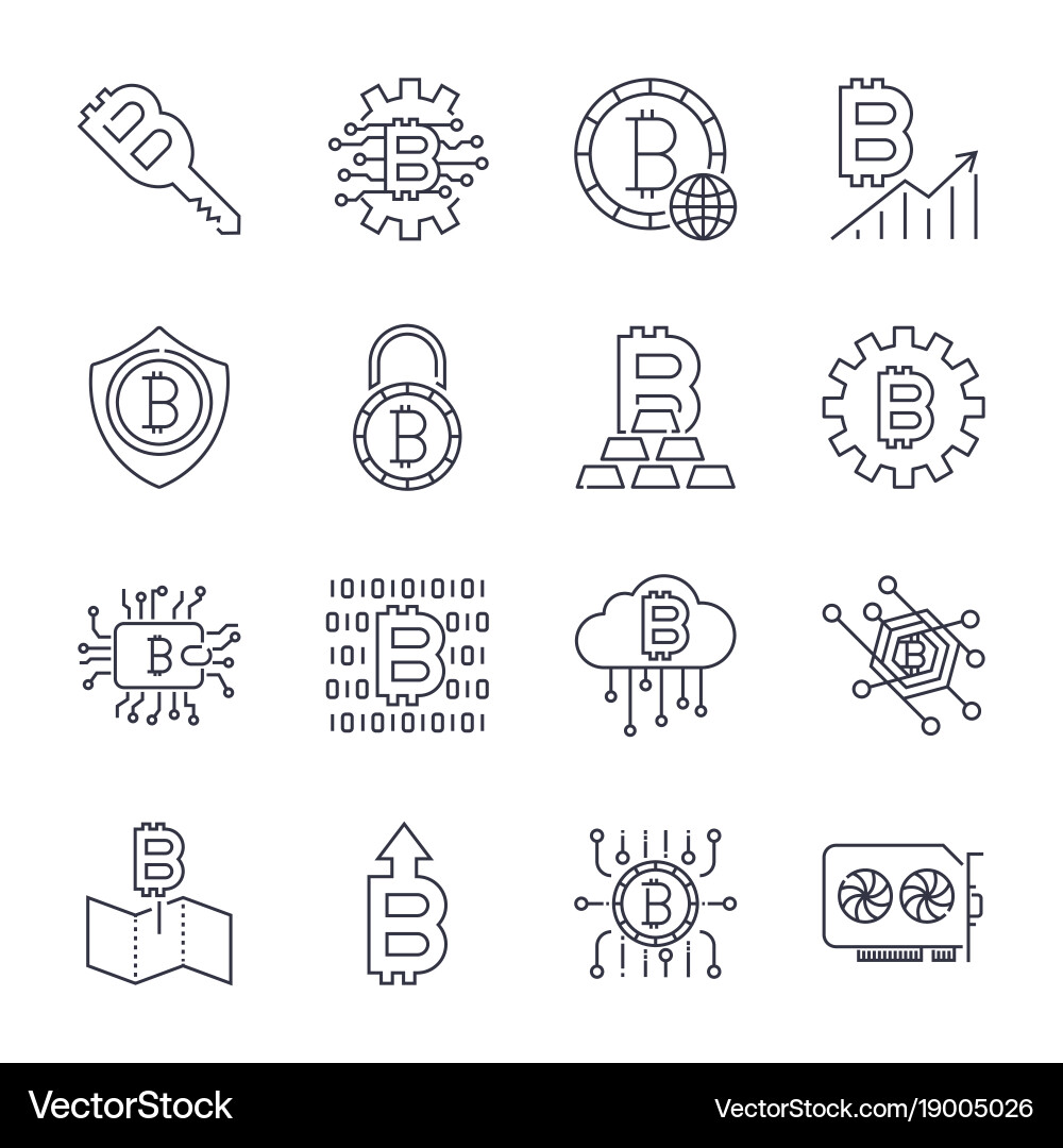 Set of thin line stroke bitcoin vector image