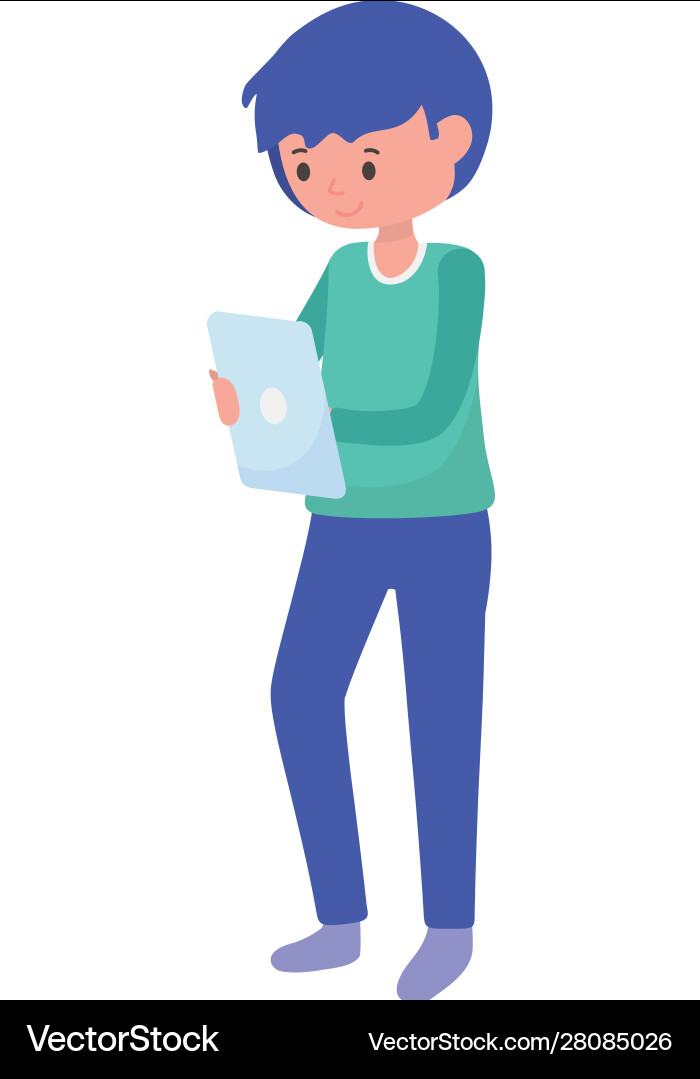 Young man student using tablet computer learning vector image