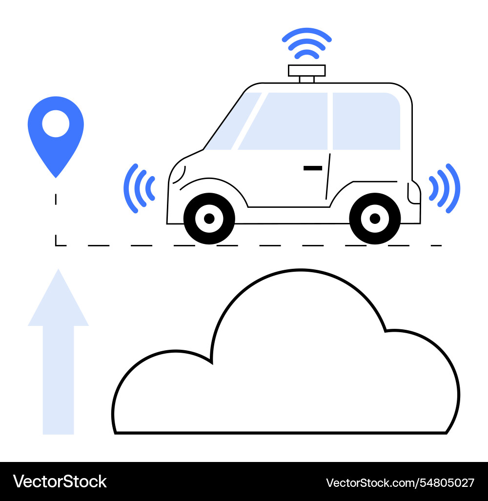 Autonomous car navigating with gps and cloud Autonomous car navigating with gps and cloud vector image