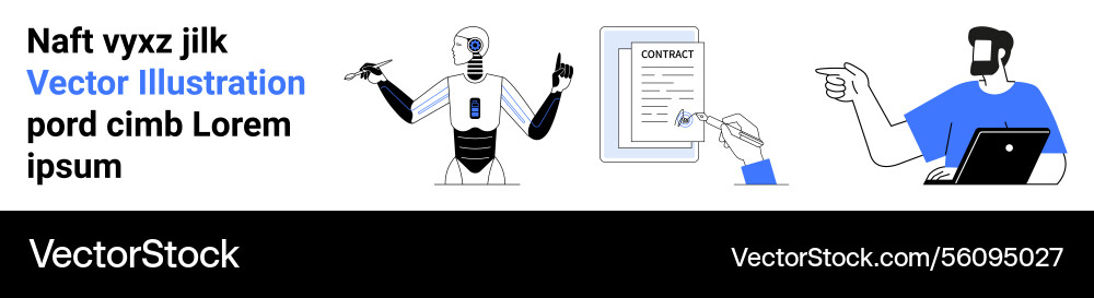 Collaboration between ai robot contract signing Collaboration between ai robot contract signing vector image