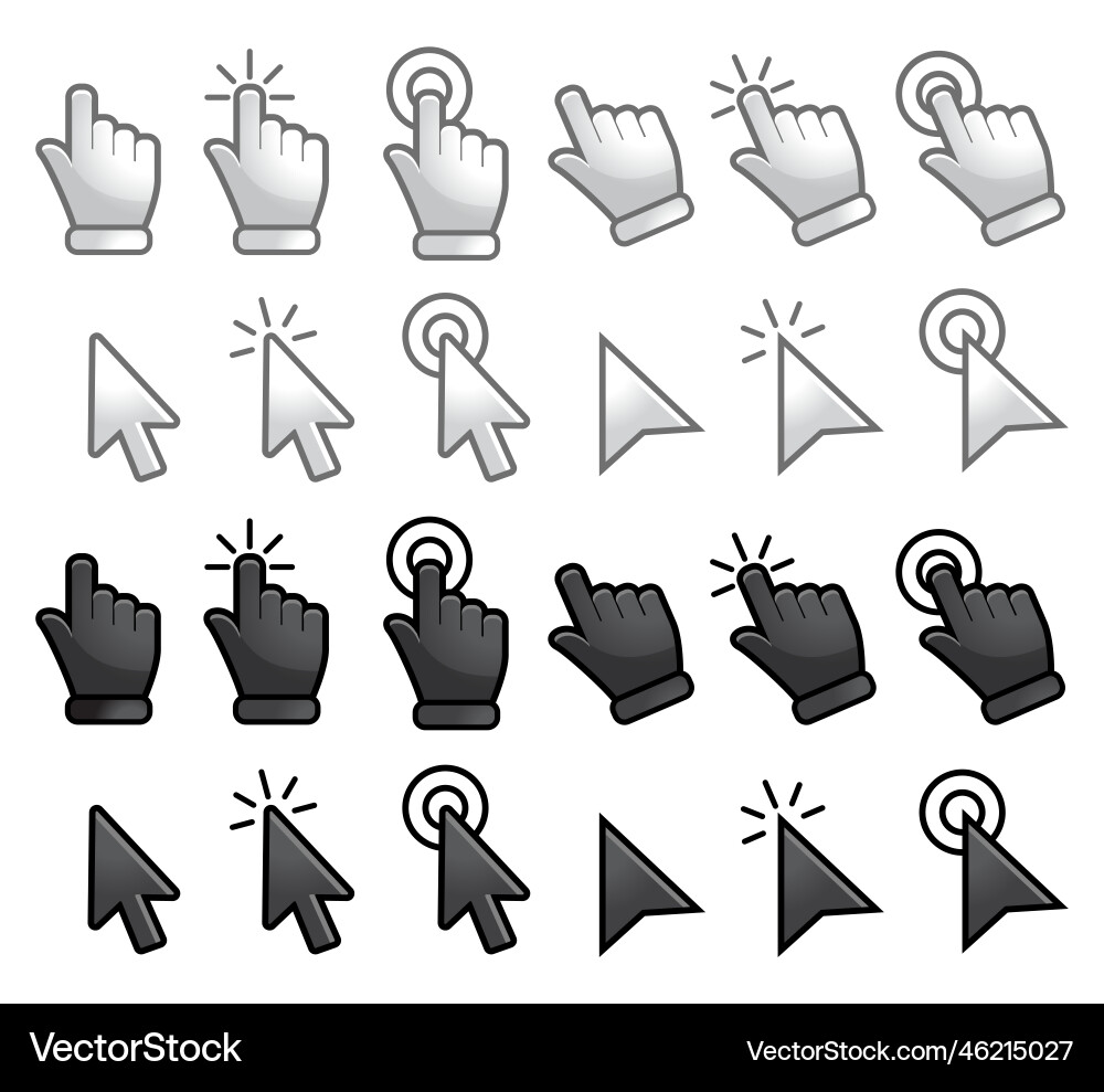 Computer mouse click cursor gray arrow icons set Computer mouse click cursor gray arrow icons set vector image