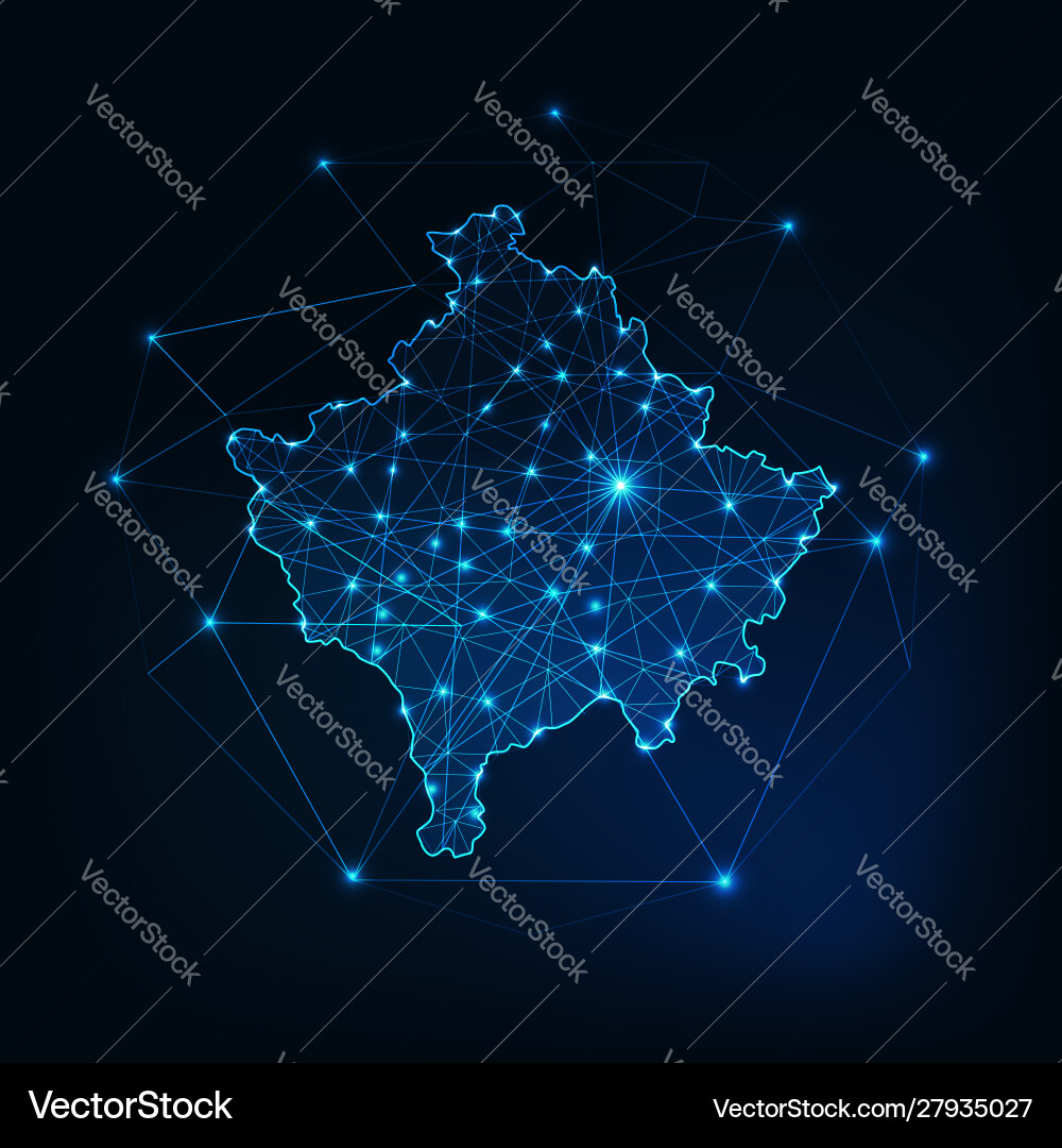 Kosovo map outline with stars and lines abstract Vector Image
