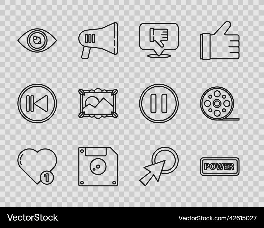 Set line like and heart power button dislike Vector Image