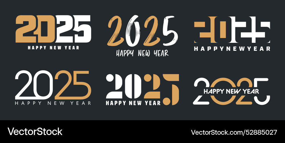 Set of 2025 happy new year greeting text designs Vector Image