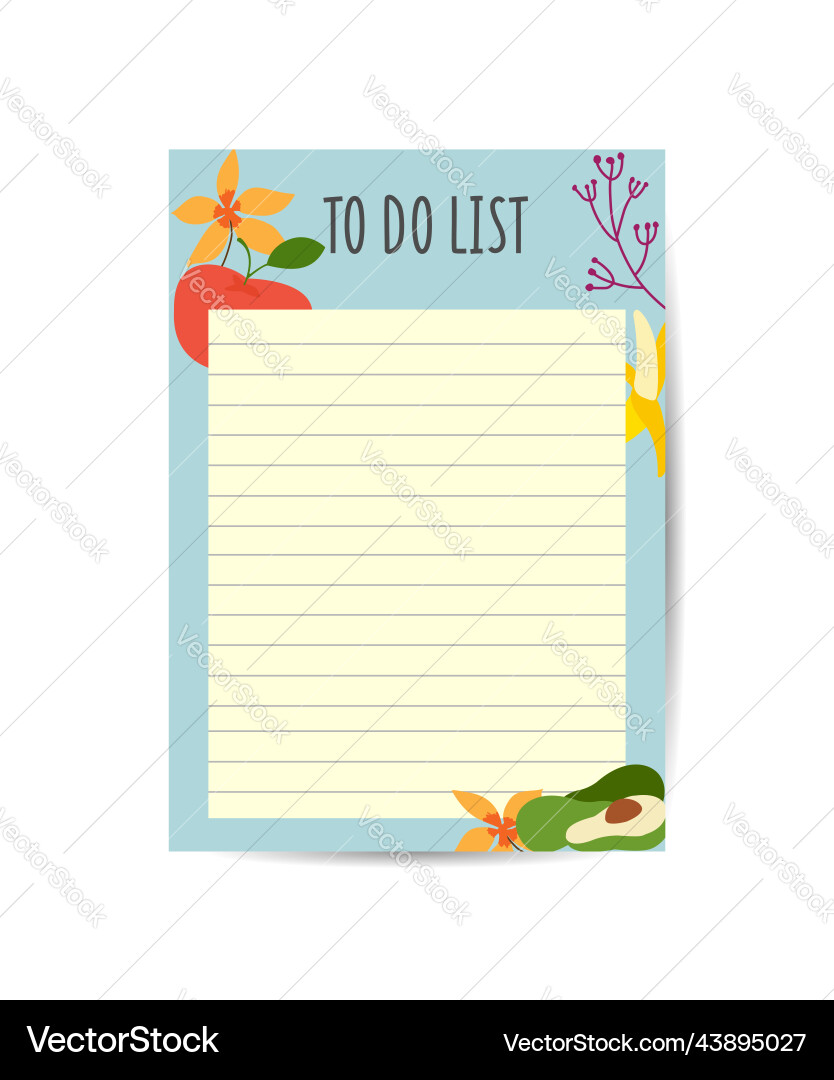 Template for to do list with cute summer objects Template for to do list with cute summer objects Vector Image