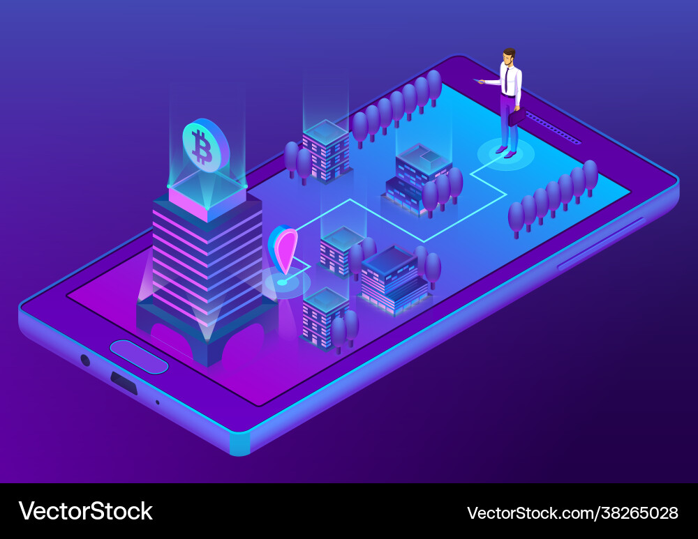 3d isometric concept with bitcoin mining vector image