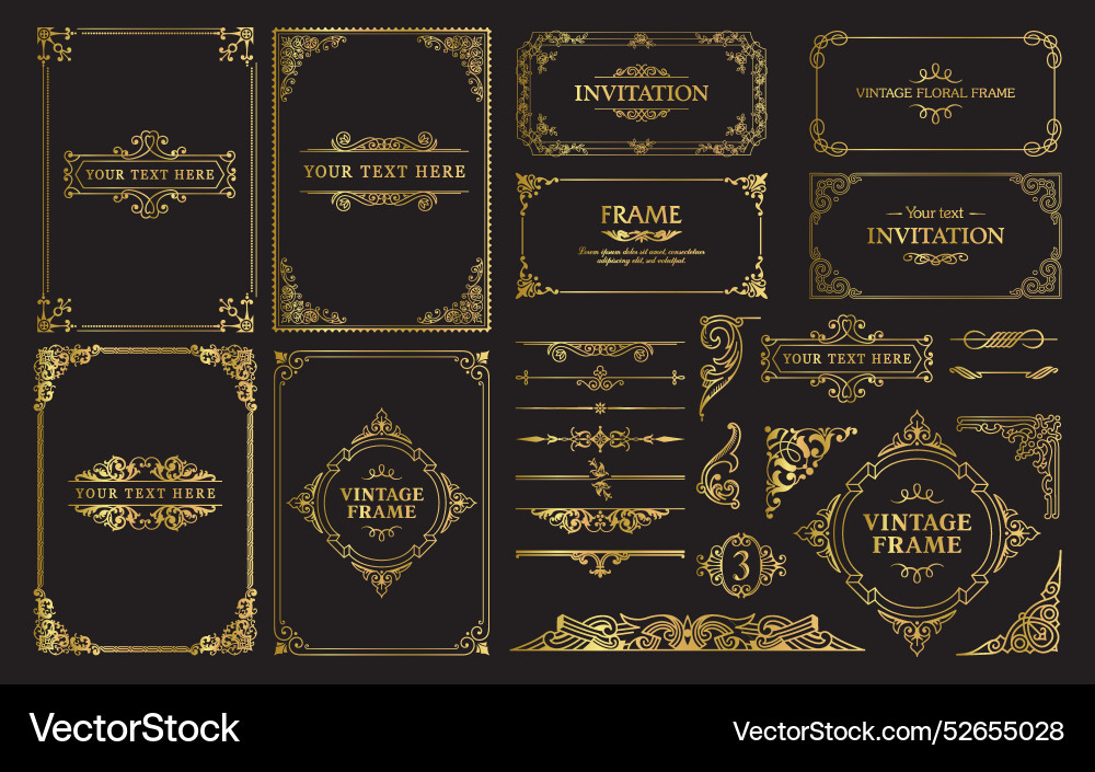 Gold Vintage Flourish Elements Set vector image
