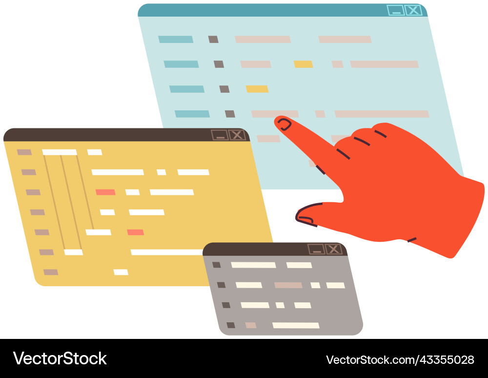 Hand points to open browser tabs program icons Hand points to open browser tabs program icons vector image