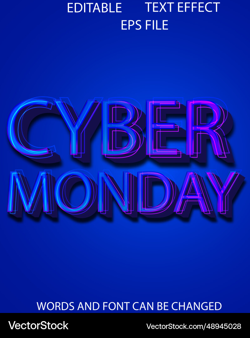 Light text effect cyber monday font editable Light text effect cyber monday font editable vector image