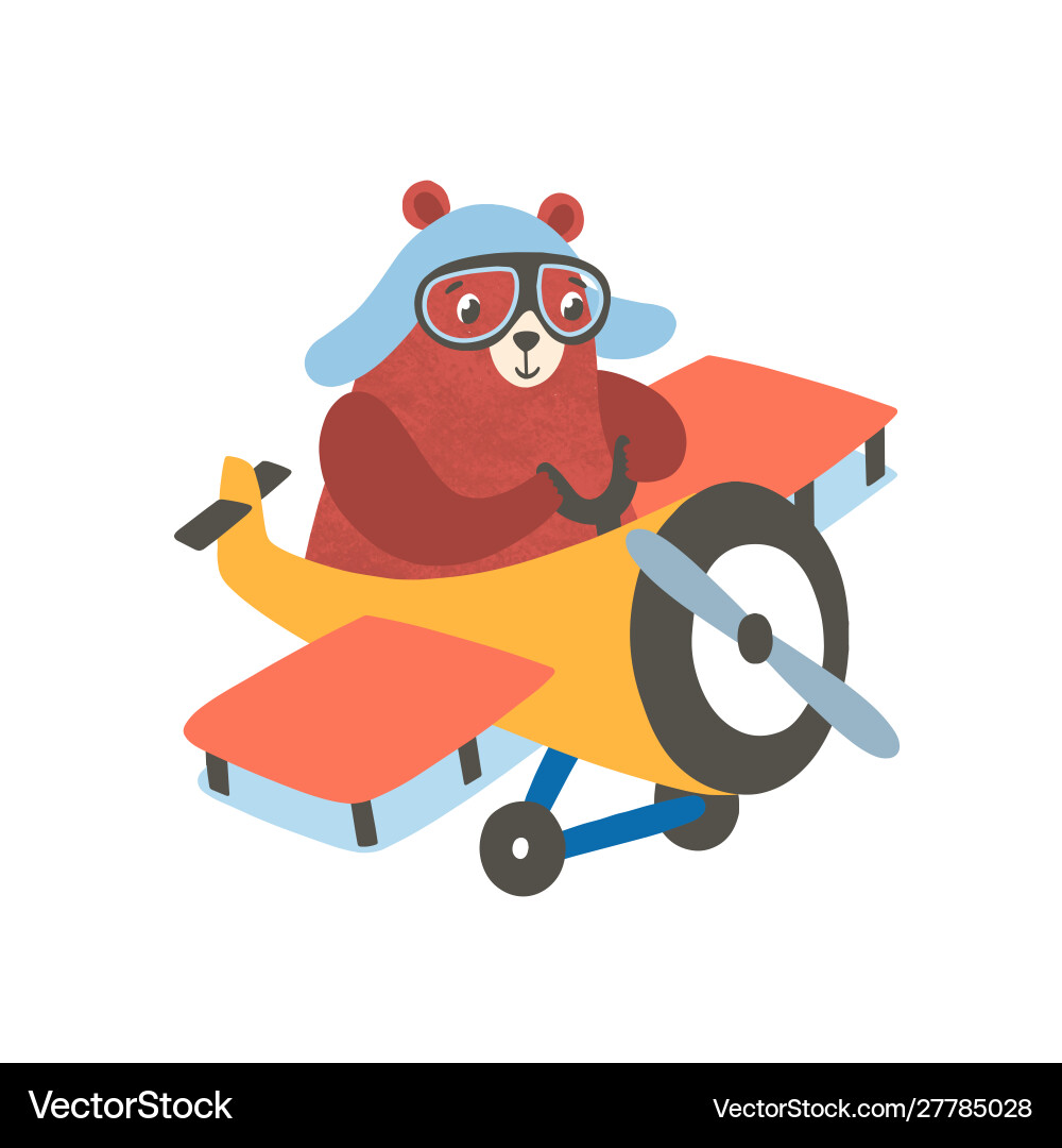 Little bear on airplane flat Little bear on airplane flat vector image