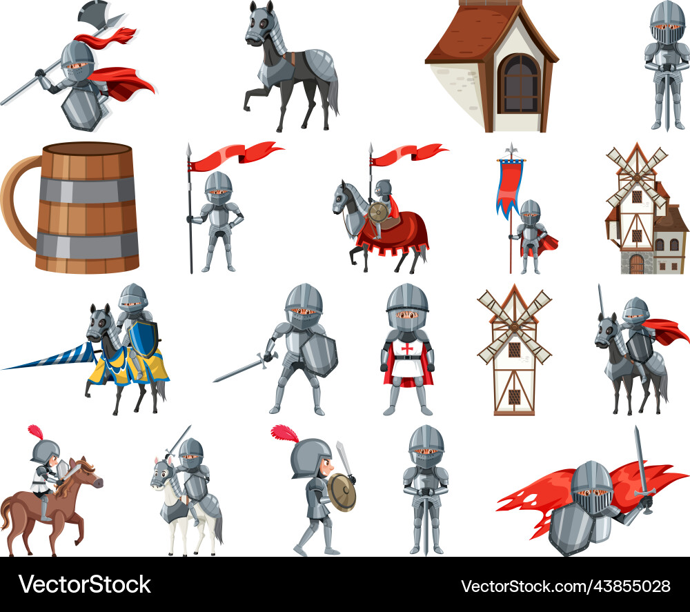 Medieval cartoon characters and objects vector image