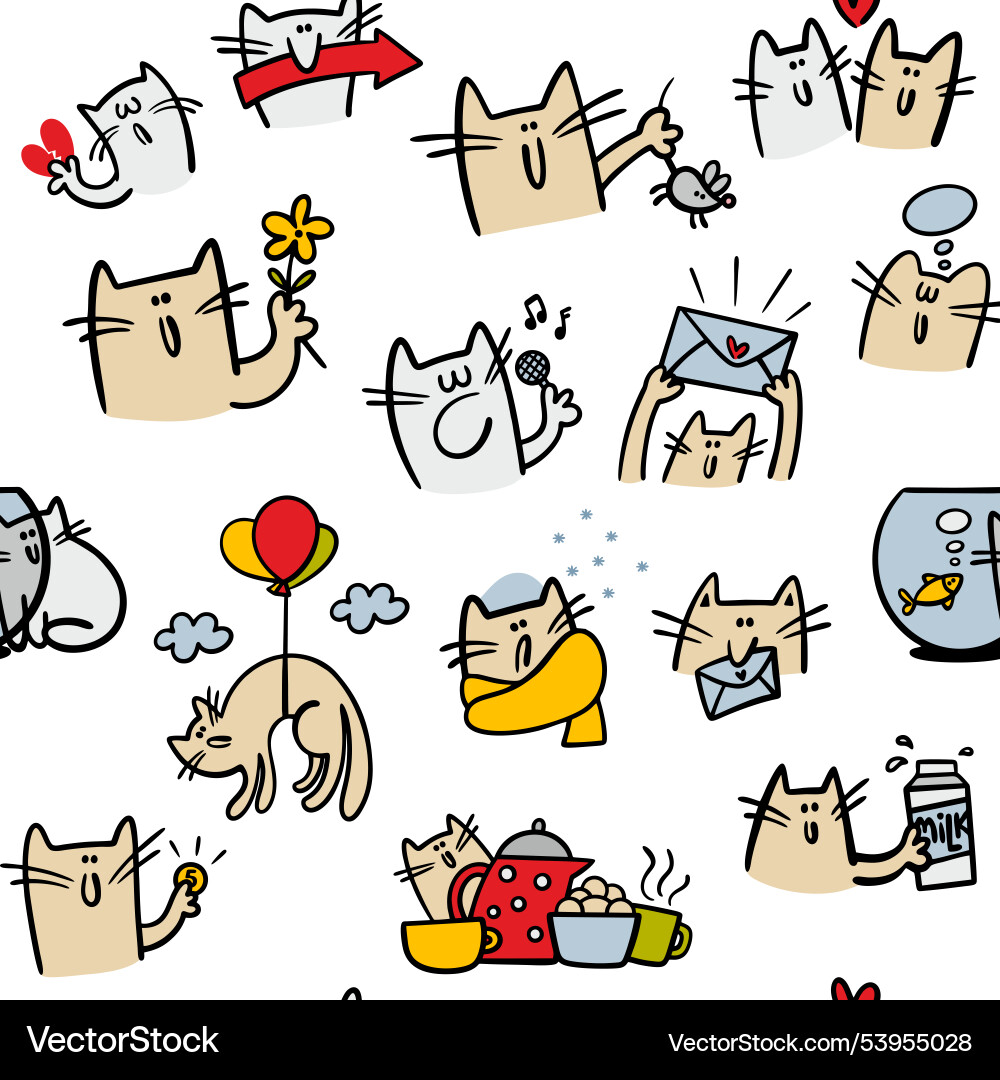 Seamless pattern with cat faces endless Seamless pattern with cat faces endless Vector Image