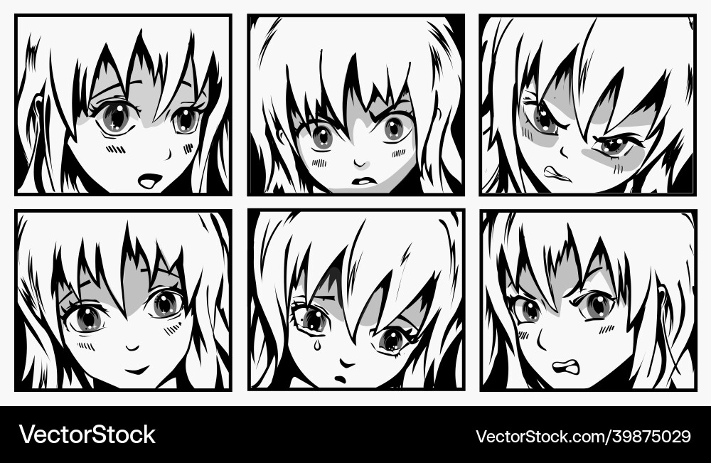 Anime Girl Faces - Manga Style Vector Image