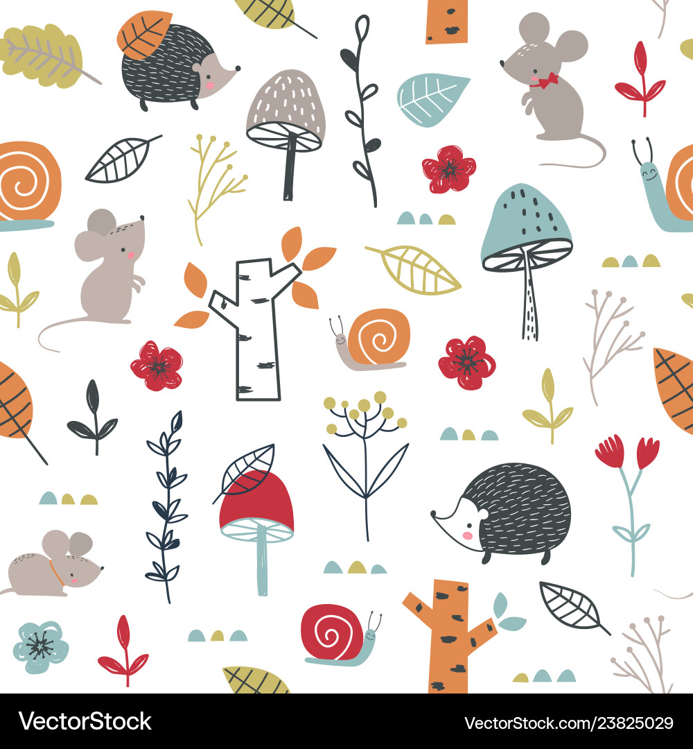 Charming Mouse & Mushroom Pattern Vector Image