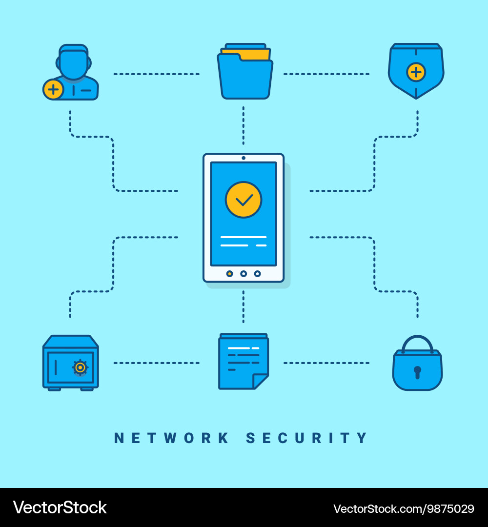 Flat conceptual network security thin line Vector Image