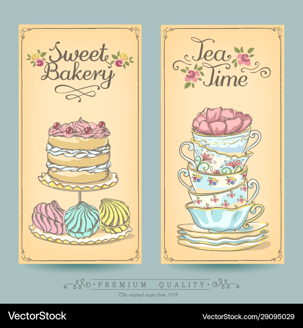Kartensammlung handgezeichnete Kuchen Vintage Kartensammlung handgezeichnete Kuchen Vintage Vektorbild