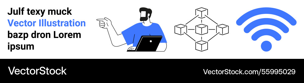 Man with laptop pointing blockchain diagram Man with laptop pointing blockchain diagram vector image
