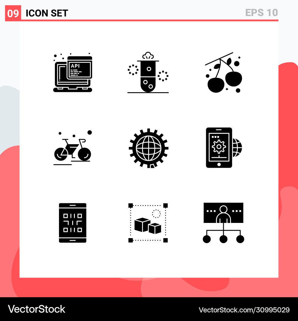 Pictograph set 9 simple solid glyphs coding vector image