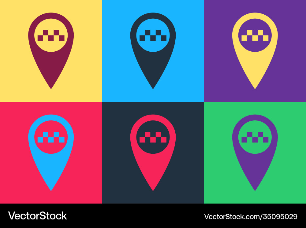 Pop art map pointer with taxi icon isolated Pop art map pointer with taxi icon isolated Vector Image