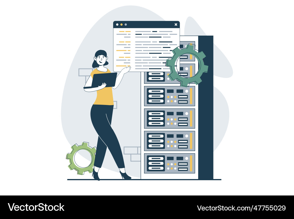 Server maintenance concept with people scene Server maintenance concept with people scene vector image